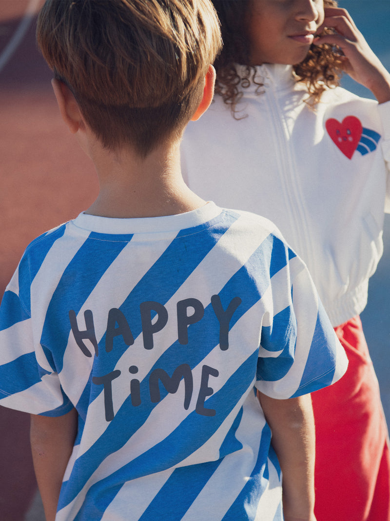 T-shirt rayé écru et bleu manches courtes pour garçon
