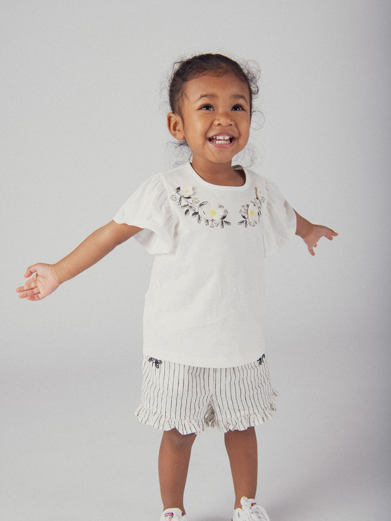 Short rayé en lin et coton pour bébé fille