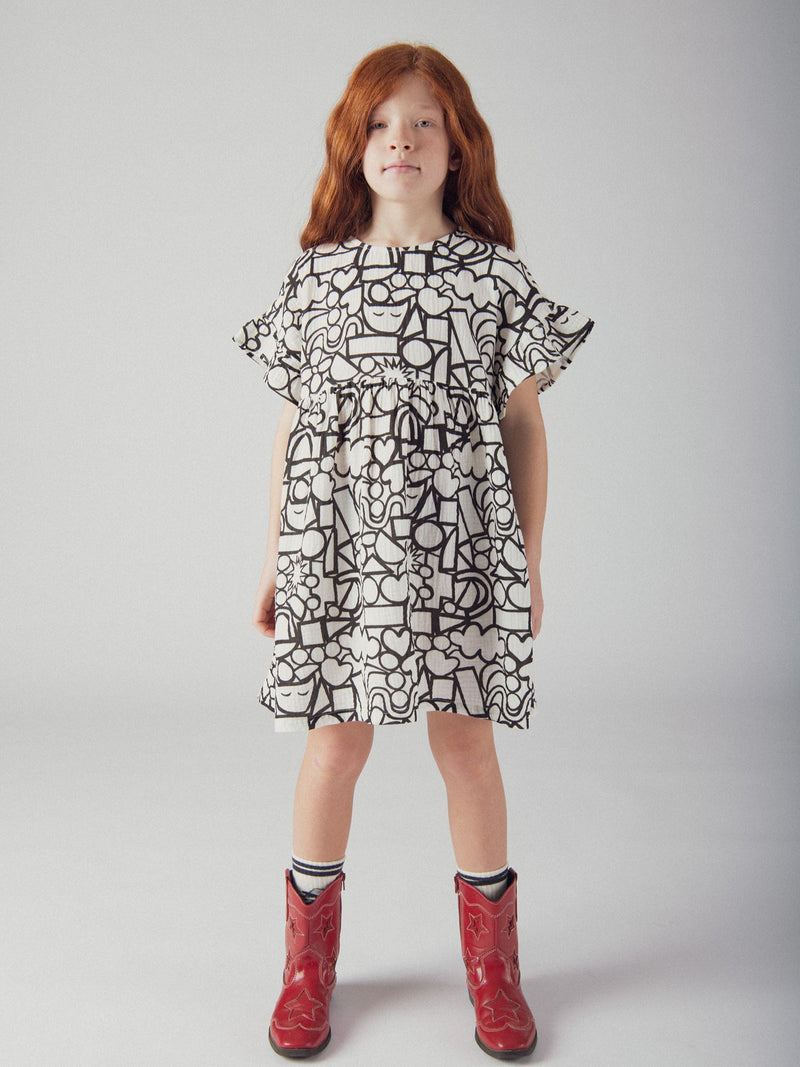 Robe écrue à imprimé graphique pour fille