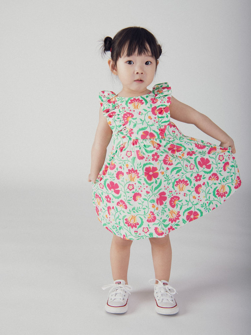 Robe fleurie volanté et bloomer assorti pour bébé fille