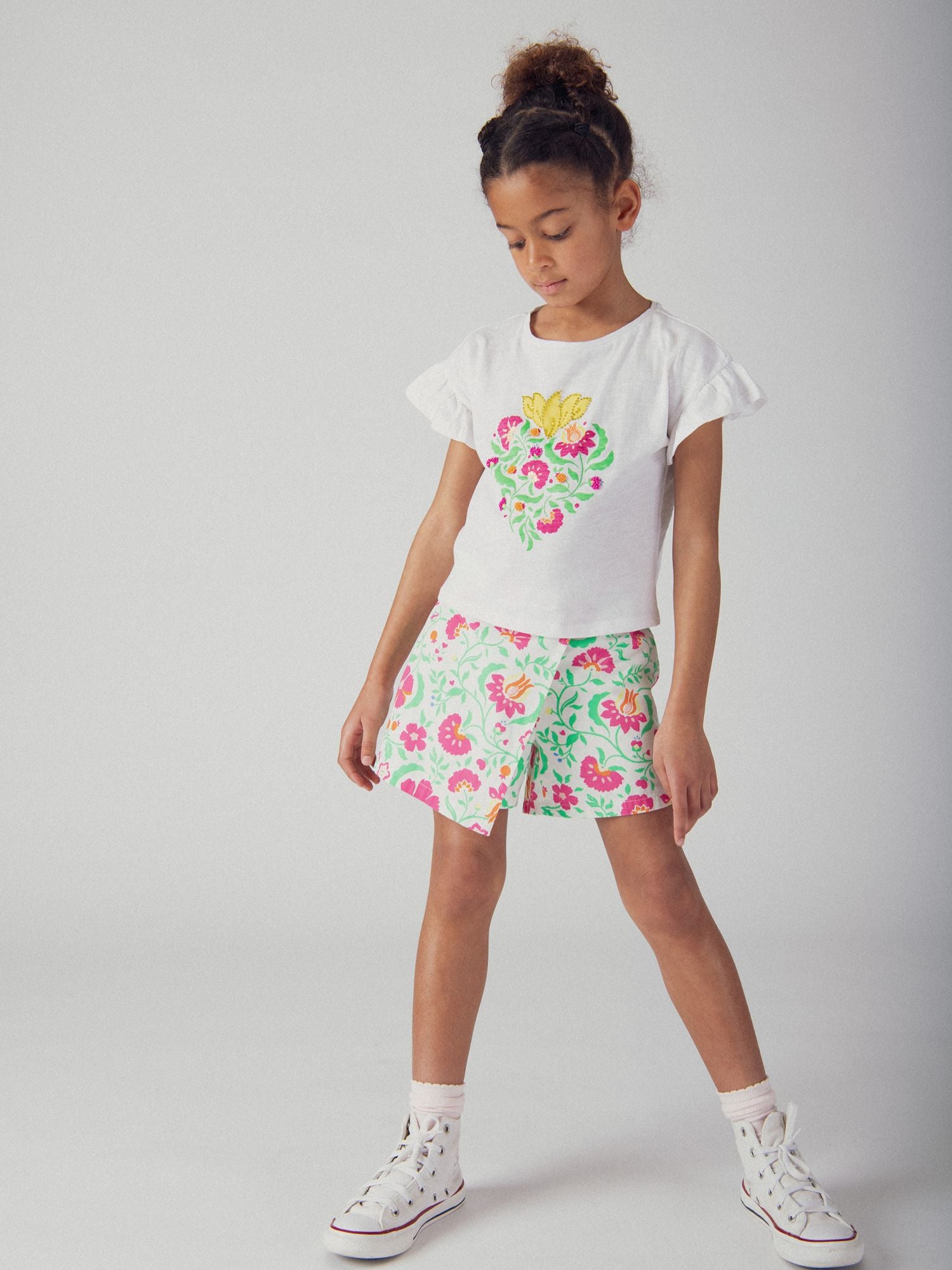 Short blanc à imprimé floral pour fille