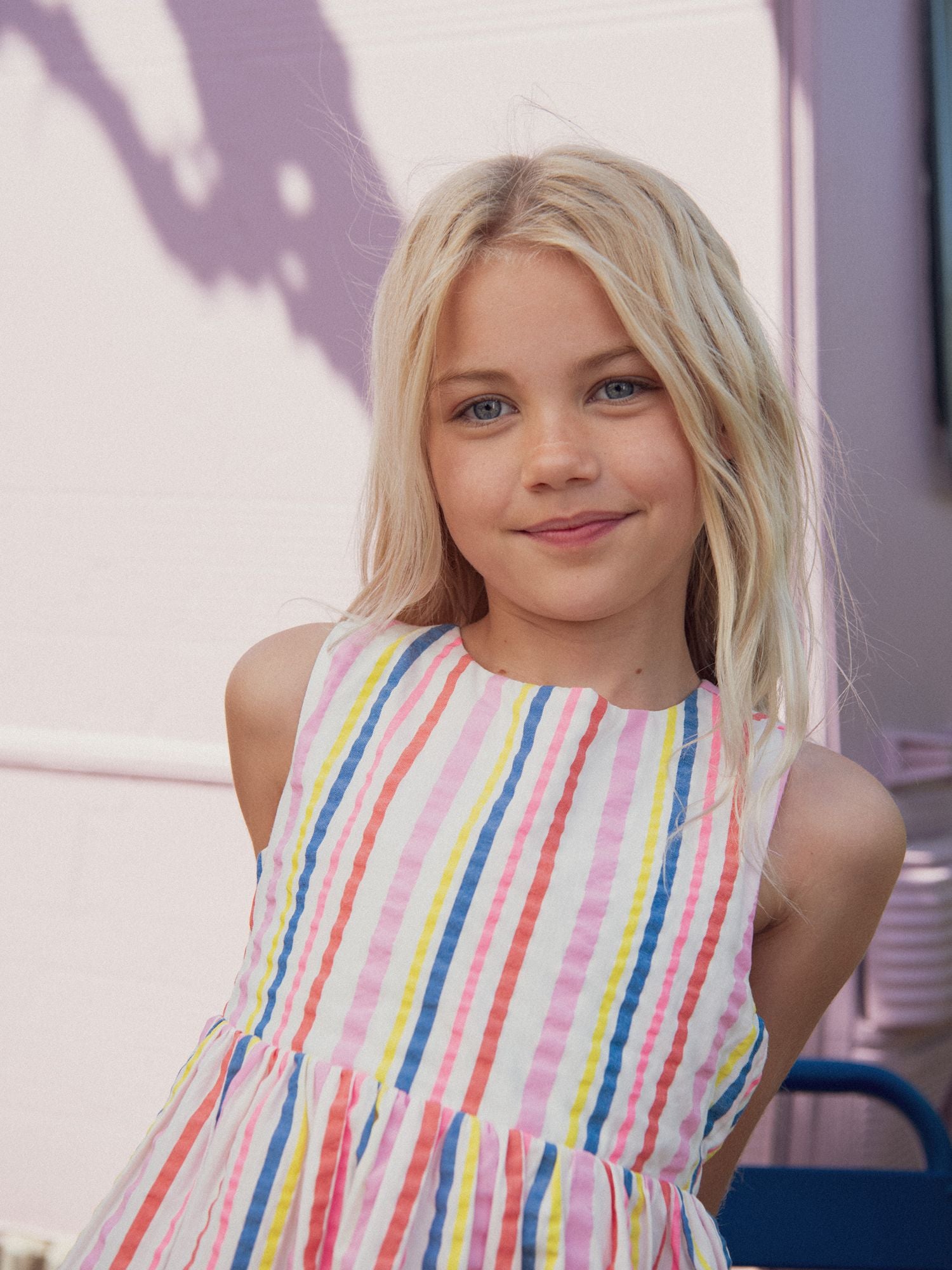 Robe écrue rayures multicolores pour fille