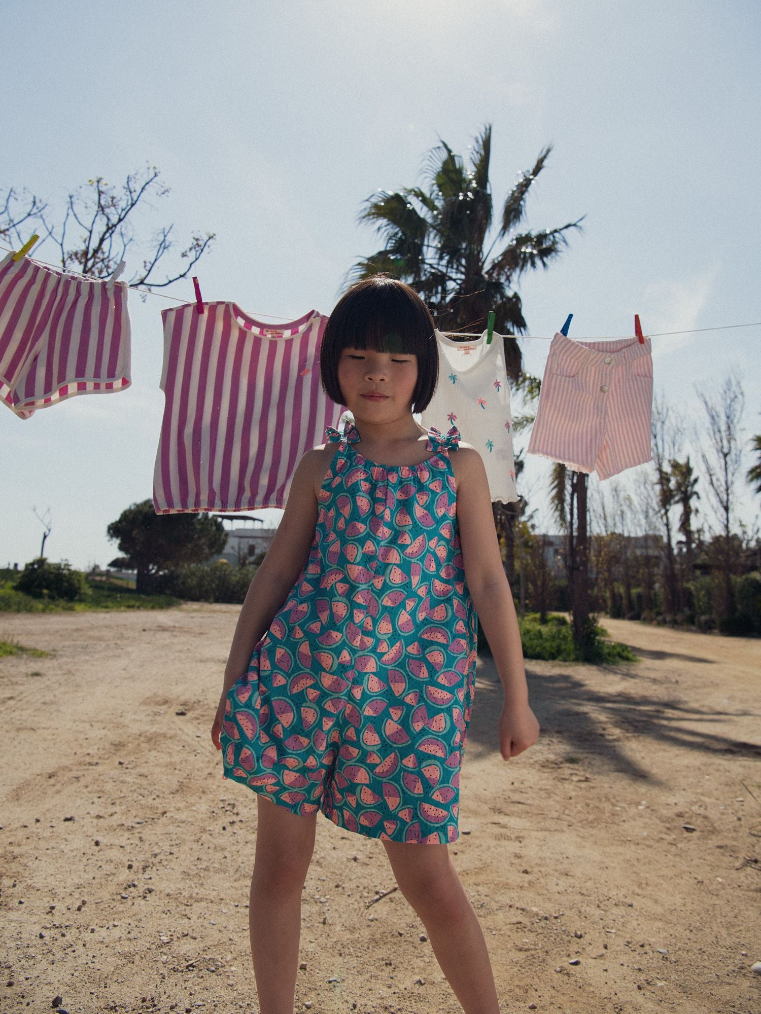 Combinaison bleu imprimé pastèques pour fille