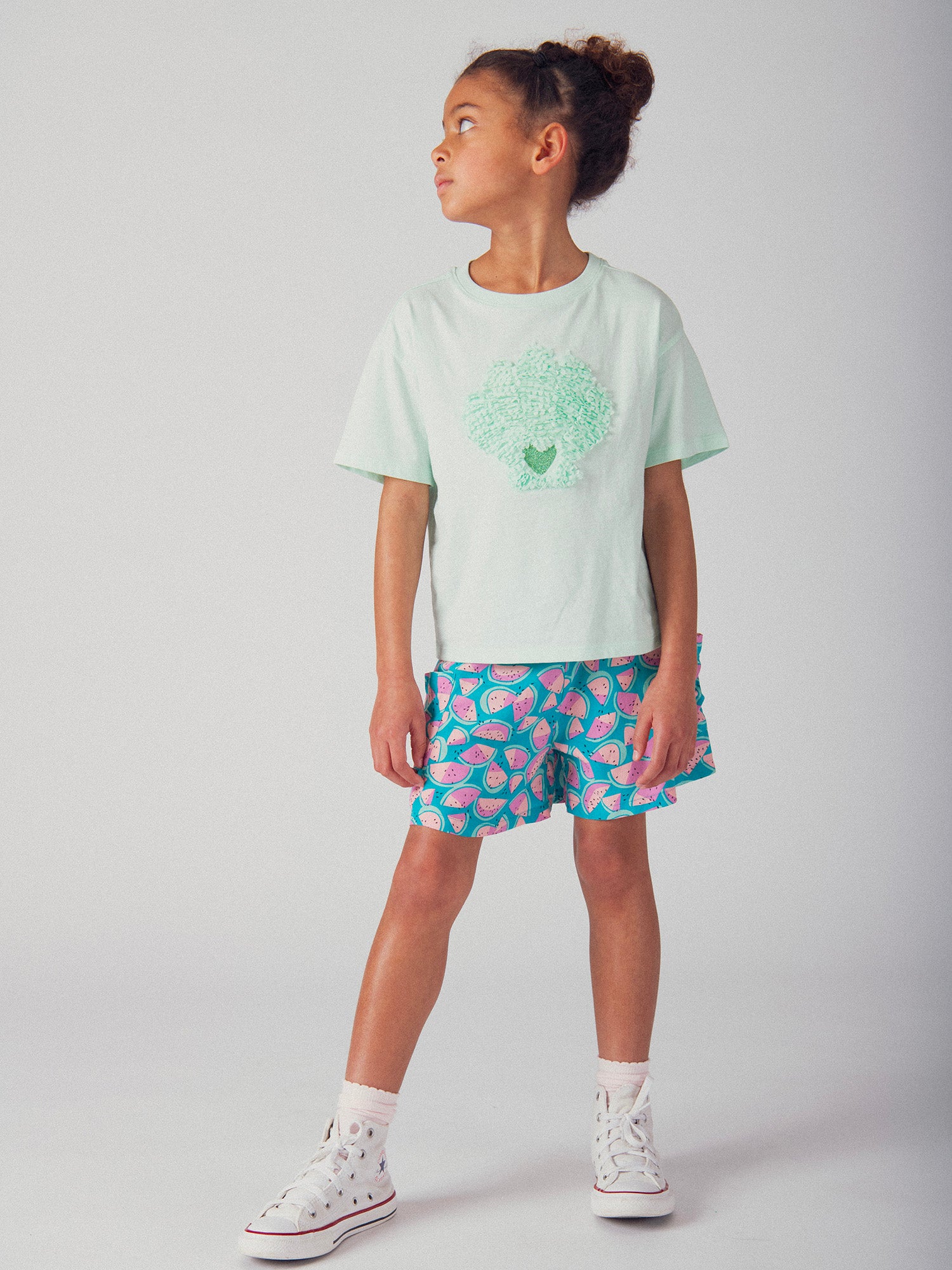 T-shirt bleu animation coquillage en 3D pour fille