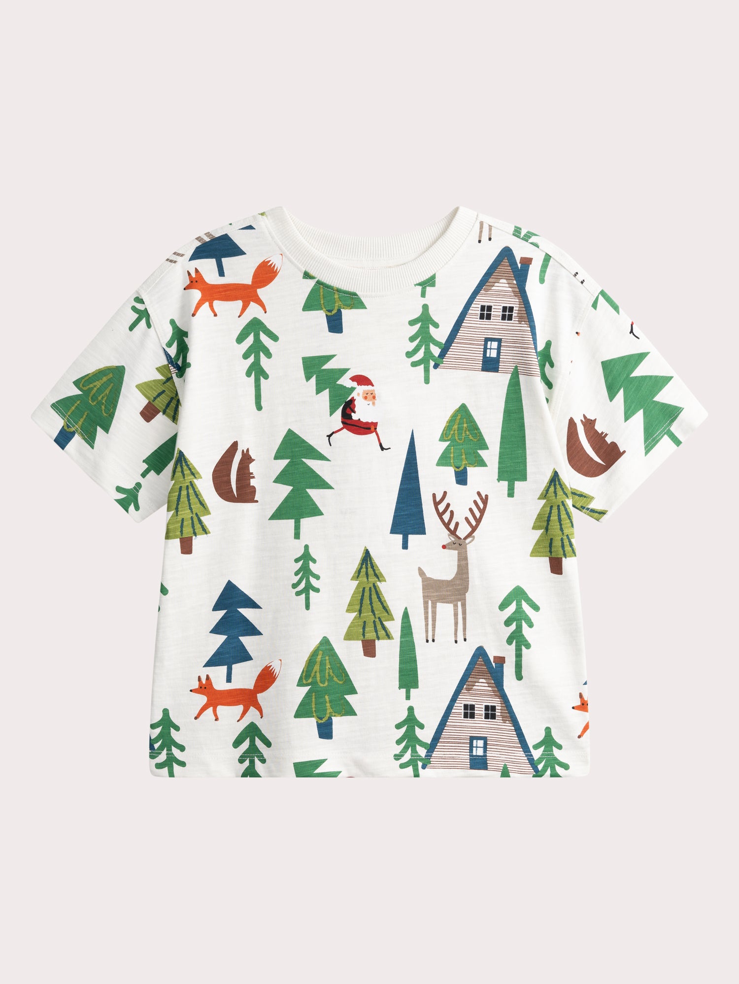 T-shirt manches courtes écru imprimé Noël pour garçon