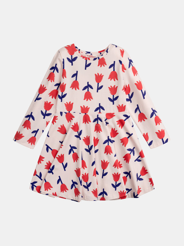 Robe patineuse manches longues imprimé fleur pour fille