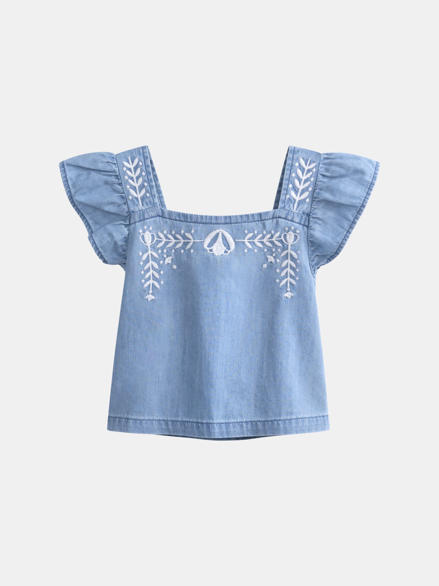 Chemisier bleu à broderies florales pour fille