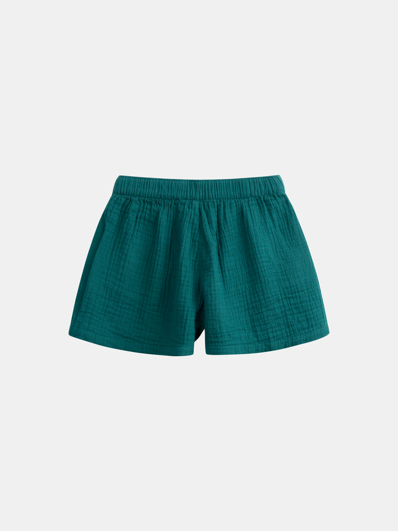 Short vert à broderies florales pour fille