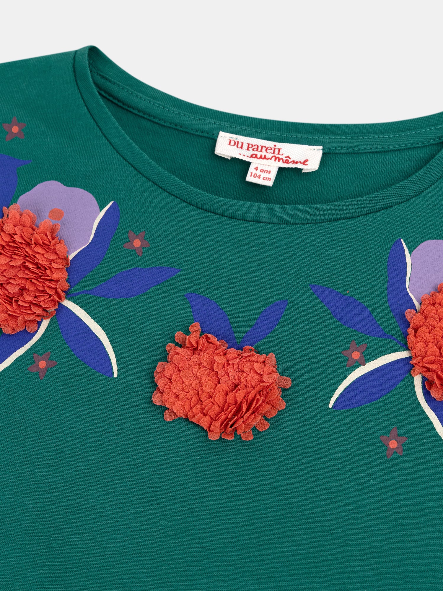 T-shirt vert animation florale pour fille