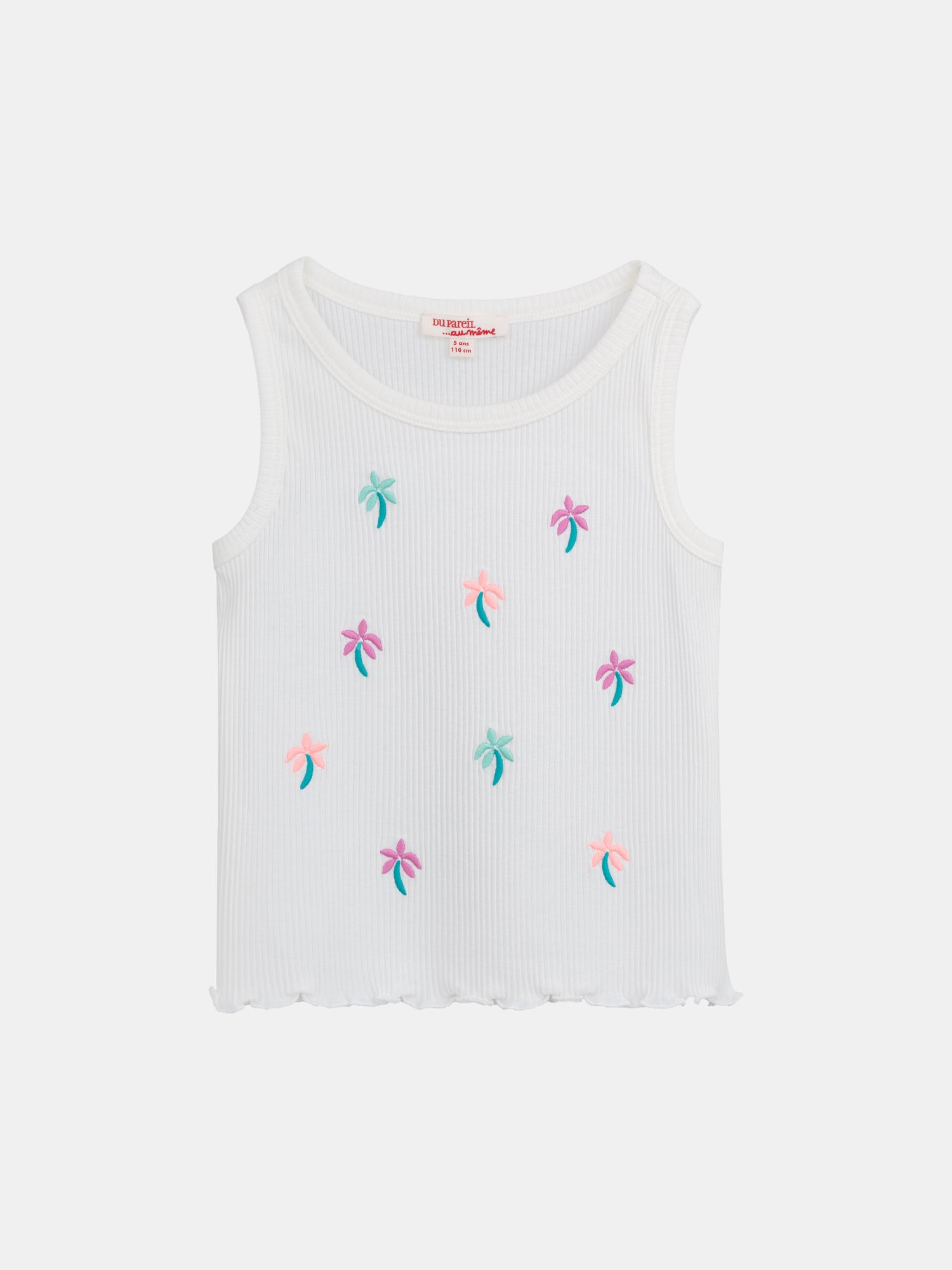Débardeur écru en côte à broderies palmiers pour fille