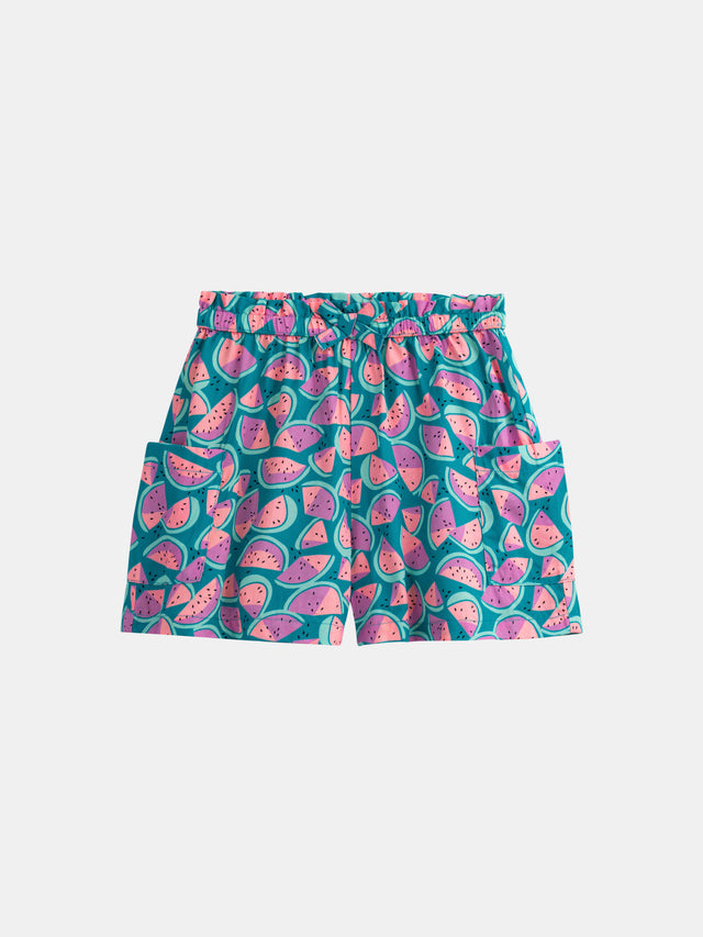 Short bleu imprimé pastèques pour fille