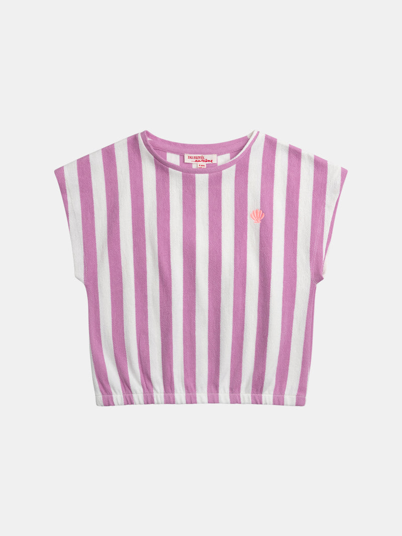 T-shirt rayé rose et écru pour fille
