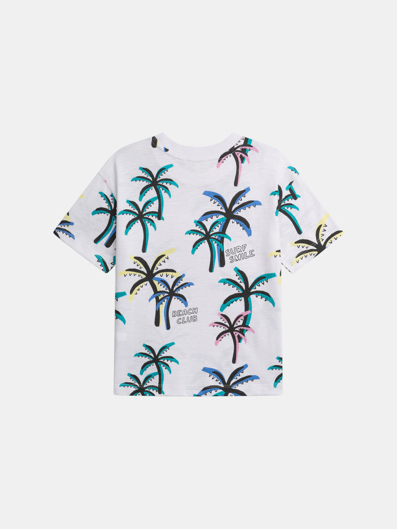T-shirt blanc imprimé palmiers pour garçon