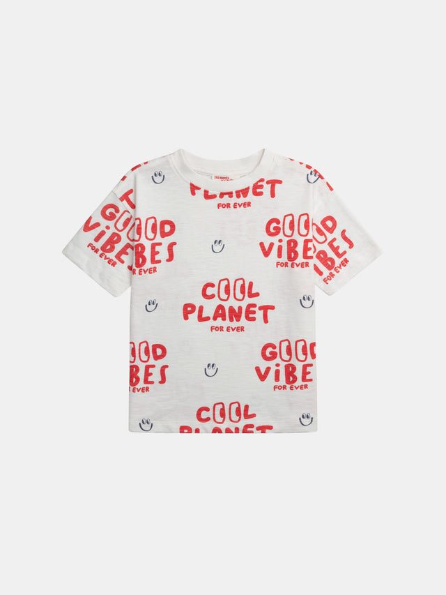 T-shirt écru flammé manches courtes pour garçon