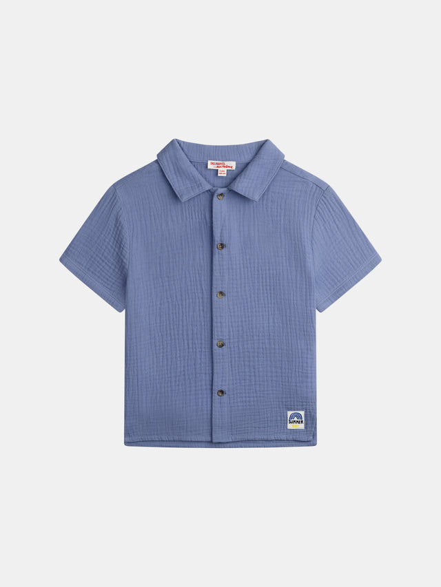 Chemise bleue étiquette fantaisie pour garçon