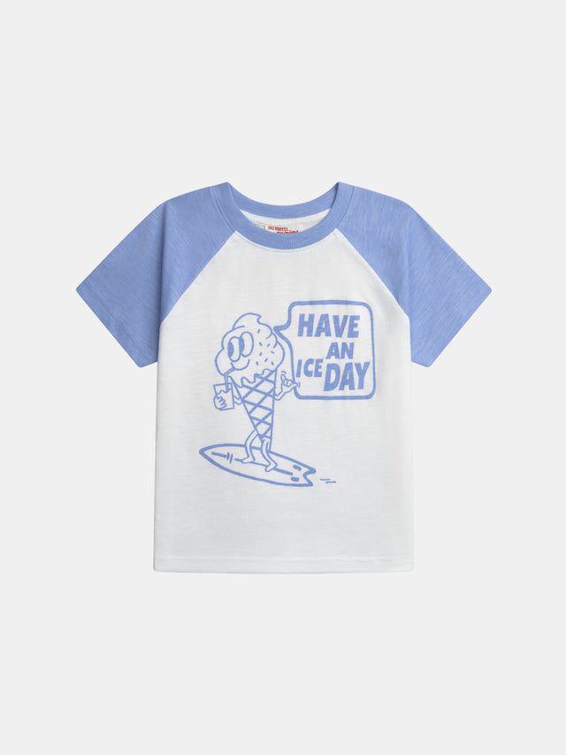 T-shirt écru manches contrastées et animation glace pour garçon