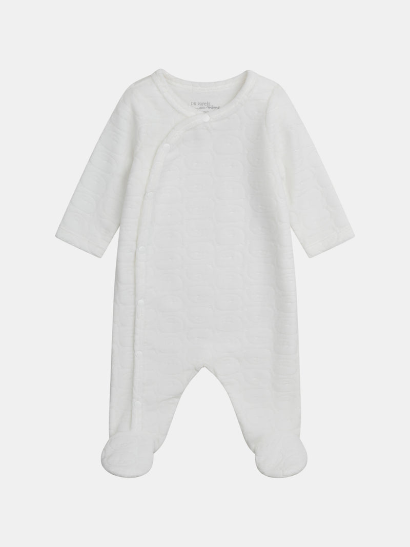 Grenouillère naissance à motif fantaisie blanc