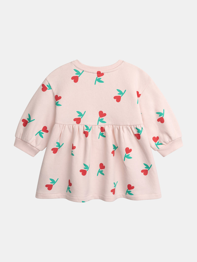 Robe rose imprimé fleurals-coeurs pour bébé fille