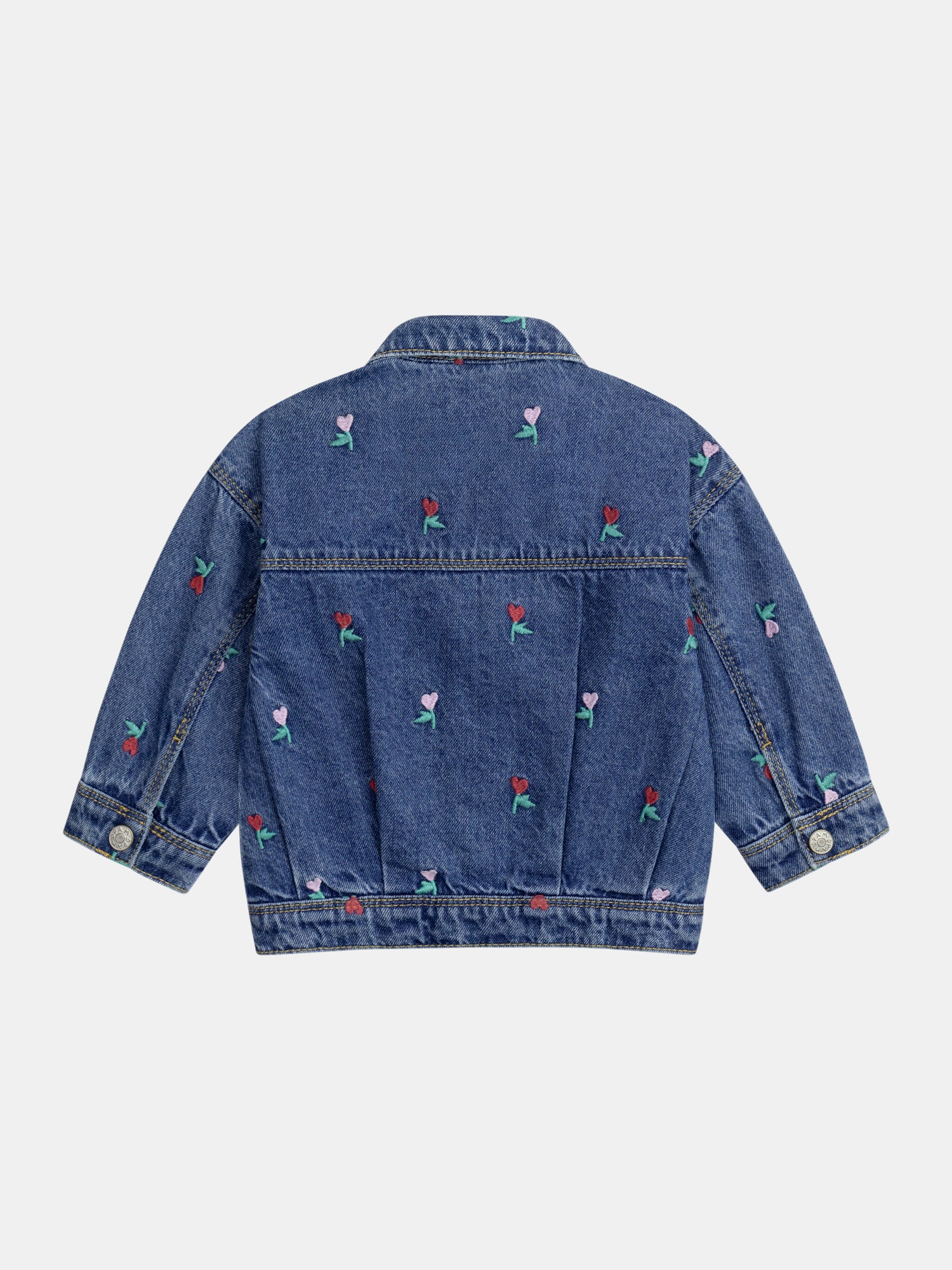 Veste en jean à volant avec broderies fleur-cœurs  pour bébé fille