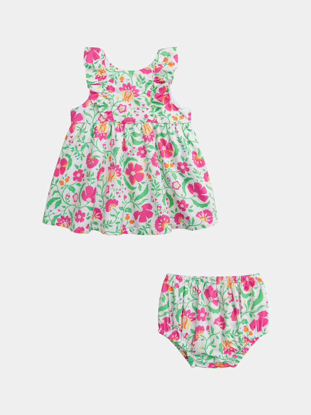 Robe fleurie volanté et bloomer assorti pour bébé fille