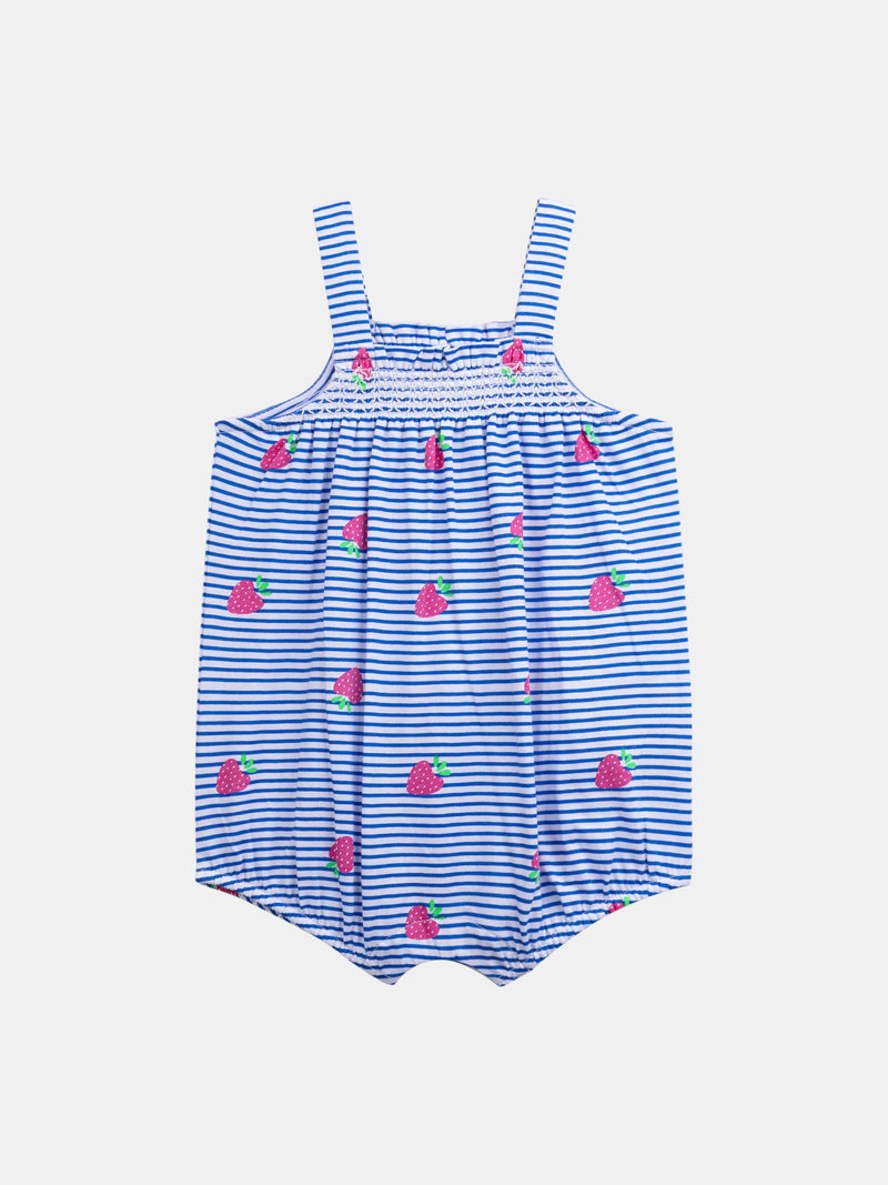 Barboteuse bleu et blanc à rayures et imprimé fraises Bleu et blanc pour bébé fille