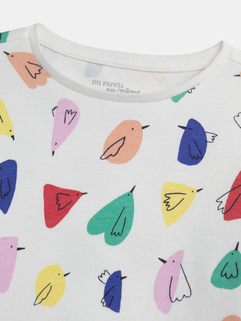Pyjama écru imprimé all-over oiseaux pour fille