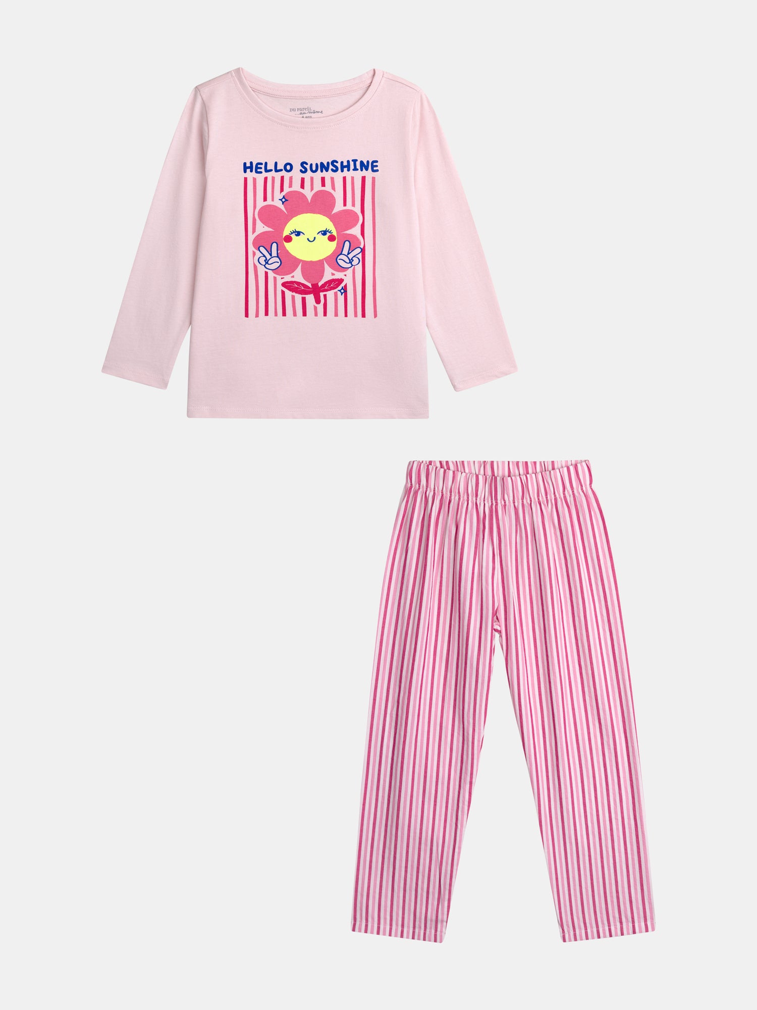 Pyjama long rose  "Hello Sunshine" pour enfant fille