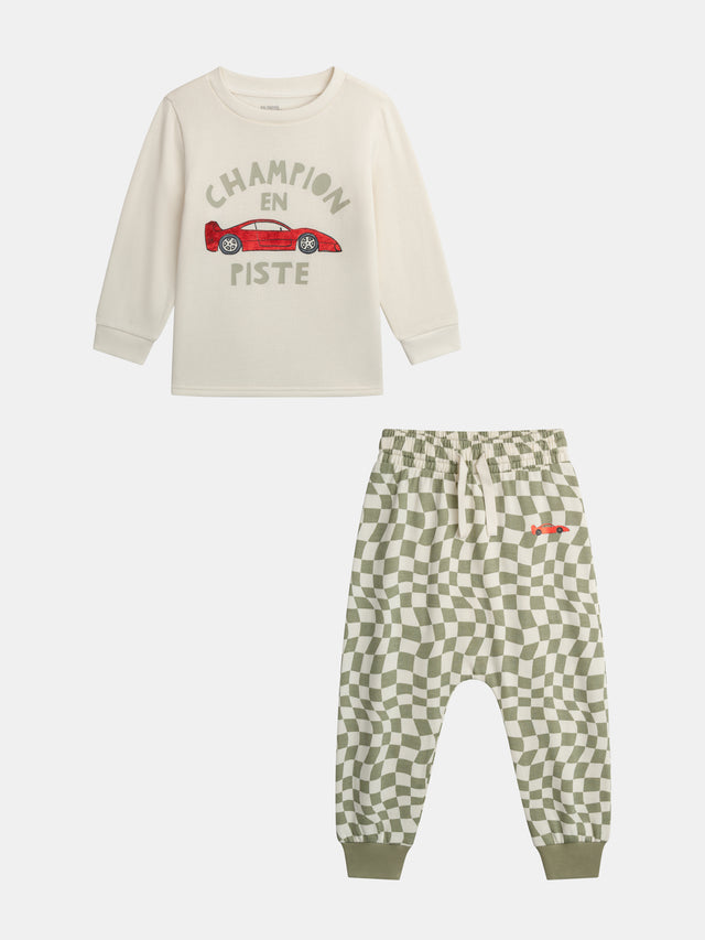 Pyjama ivoire à motif voiture pour garçon