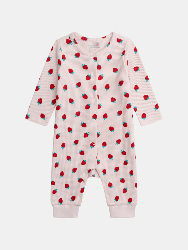 Grenouillère rose avec imprimé intégral fraises pour bébé fille