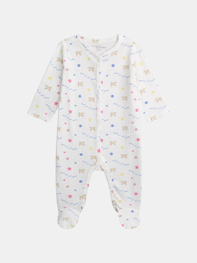 Grenouillère écrue avec imprimé intégral "bonne nuit mon amour" pour bébé fille