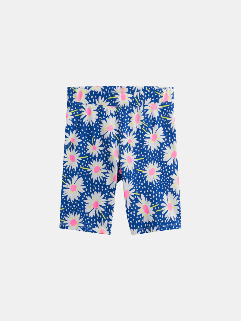Cycliste bleu à fleurs pour fille
