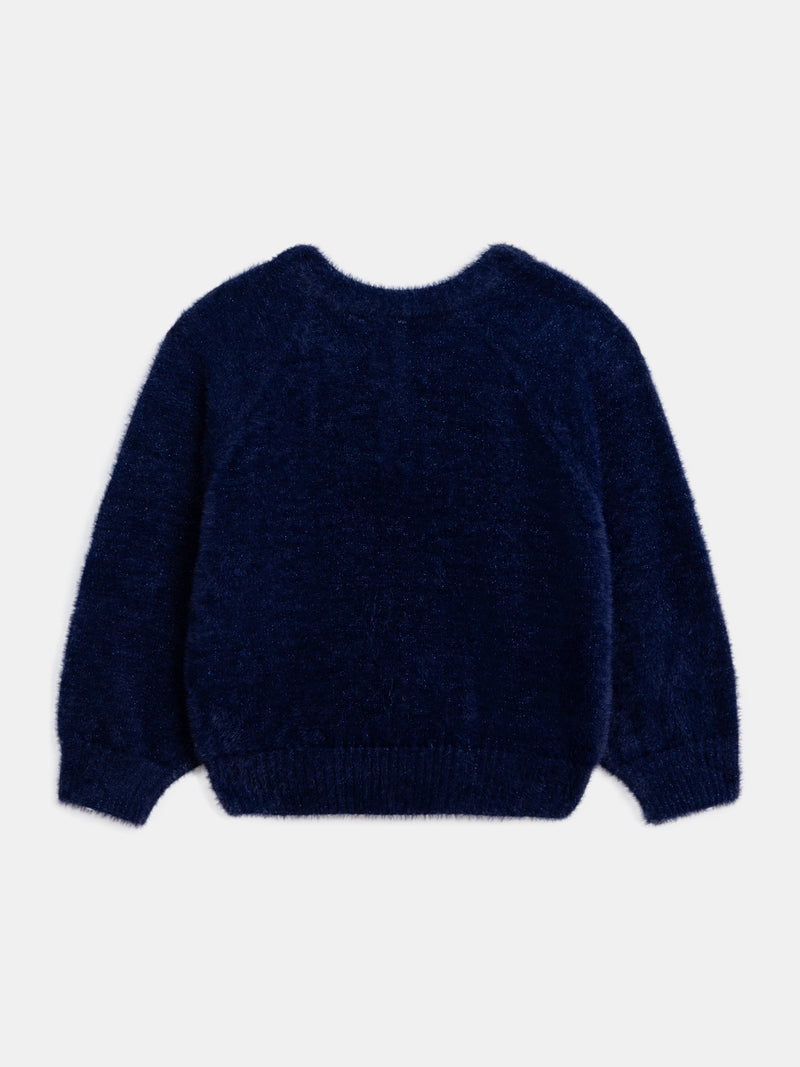 Cardigan marine en maille plume pour fille
