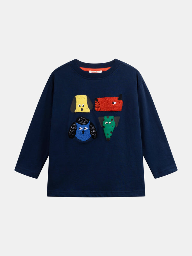 T-shirt marine à animations têtes de chiens pour garçon