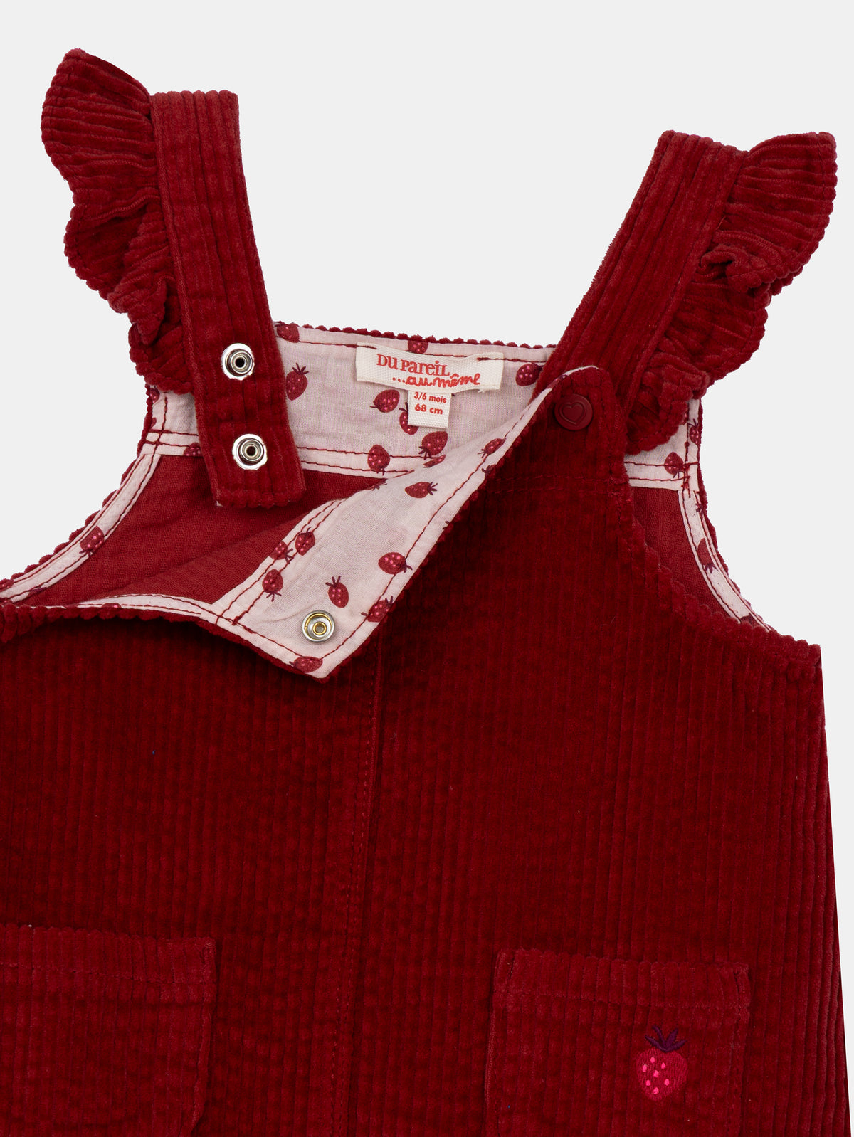 Robe salopette en velours côtelé rouge brique pour bébé fille