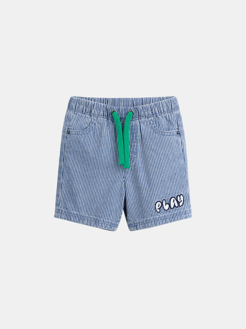 Bermuda en denim rayé "Play" Bleu et Écru pour bébé garçon