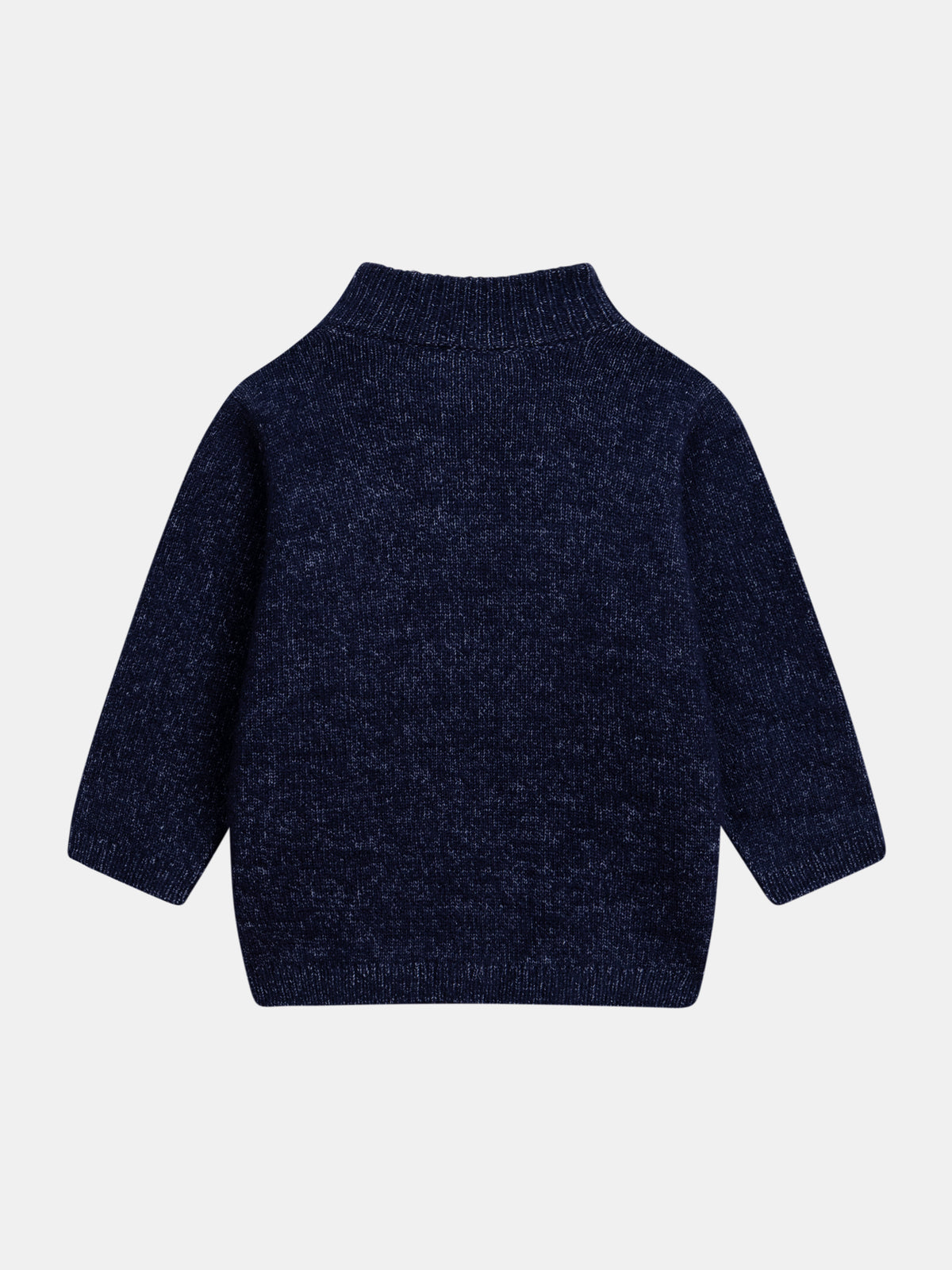 Pull tricot bleu nuit avec col douillet et motif renard pour bébé garçon