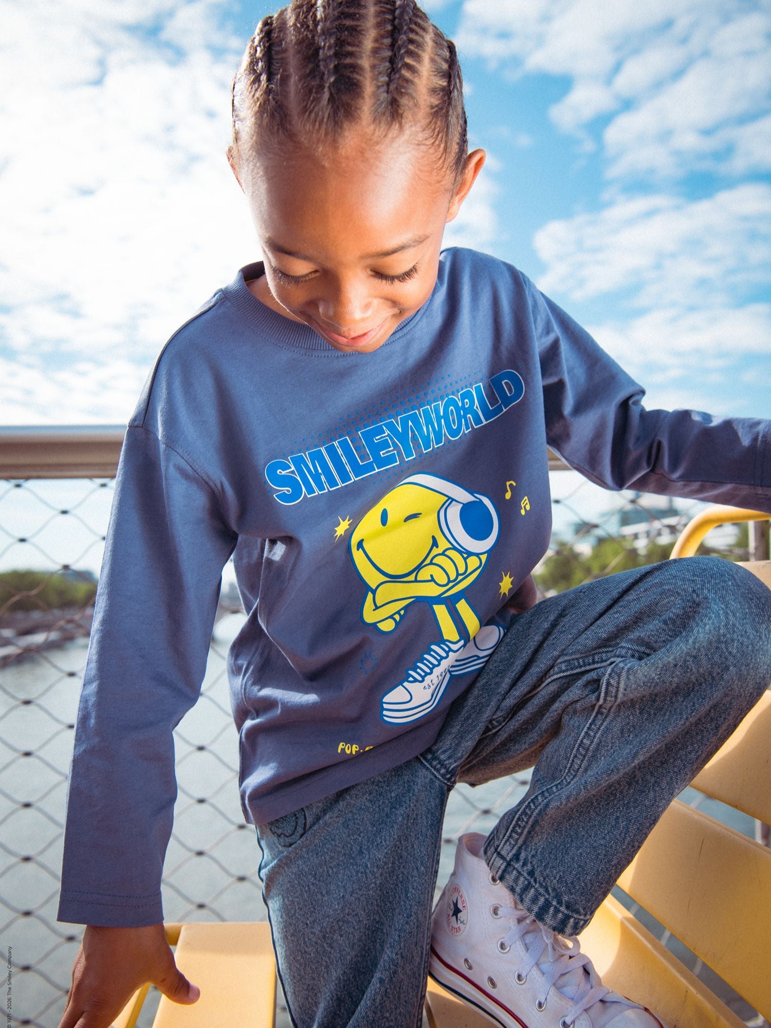 T-shirt bleu à manches longues à imprimé SMILEYWORLD pour garçon