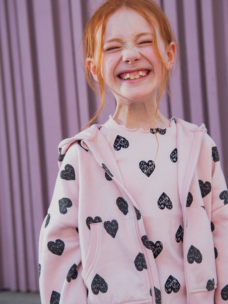 Haut de jogging rose  imprimé coeur pour fille