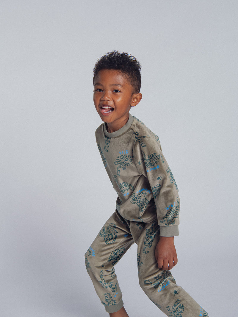 Pyjama 2 pièces en velours extensible imprimé léopards pour enfant garçon