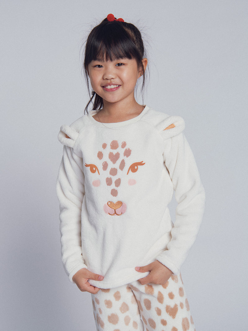 Pyjama écru "Tête de Léopard" pour enfant fille