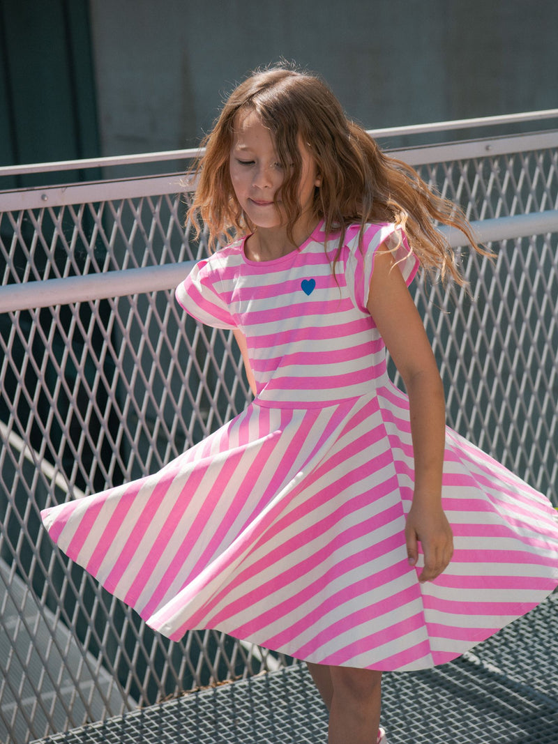 Robe écrue à rayures roses pour fille