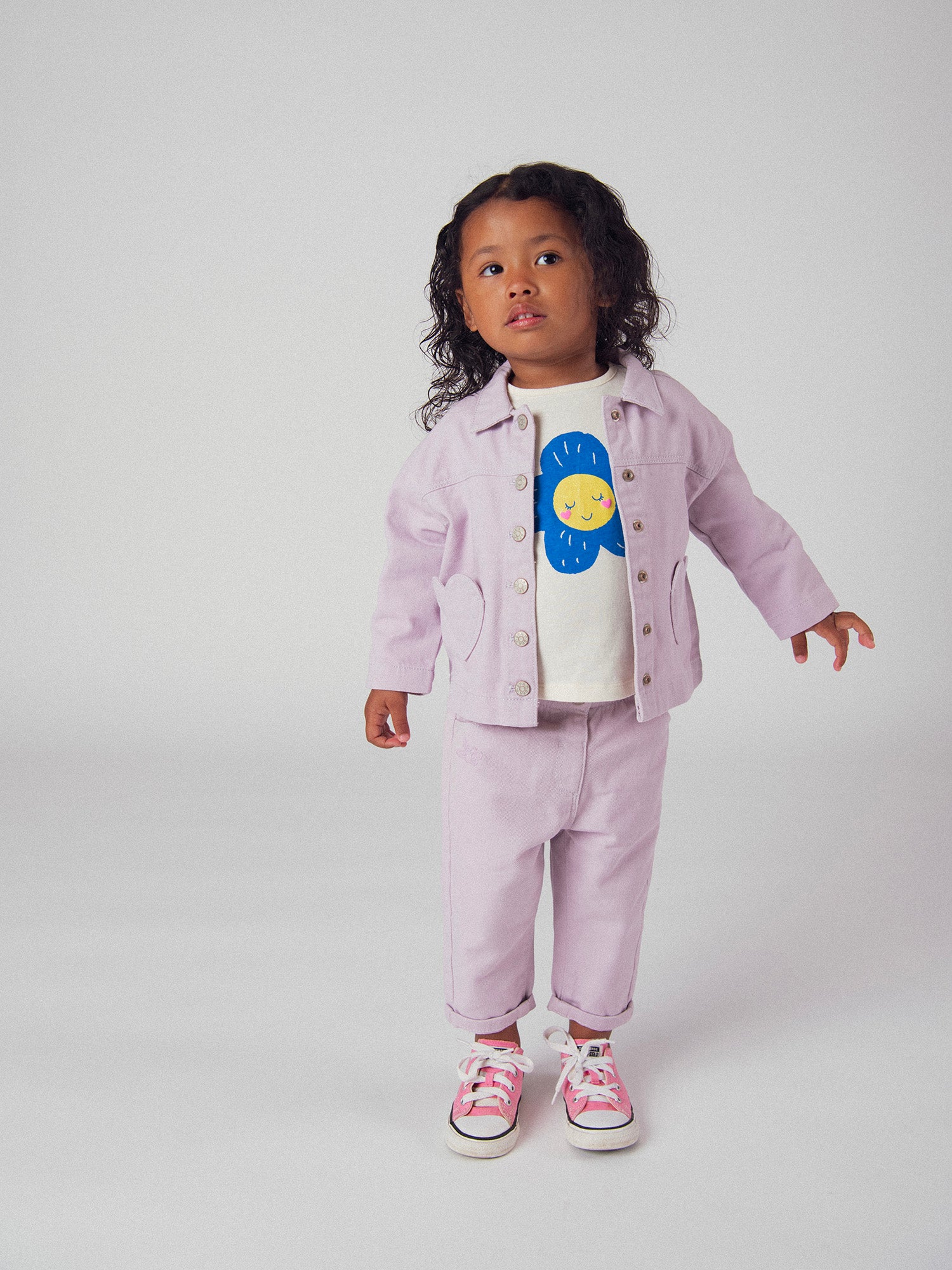 Veste rose parme en twill à poches cœurs pour bébé fille