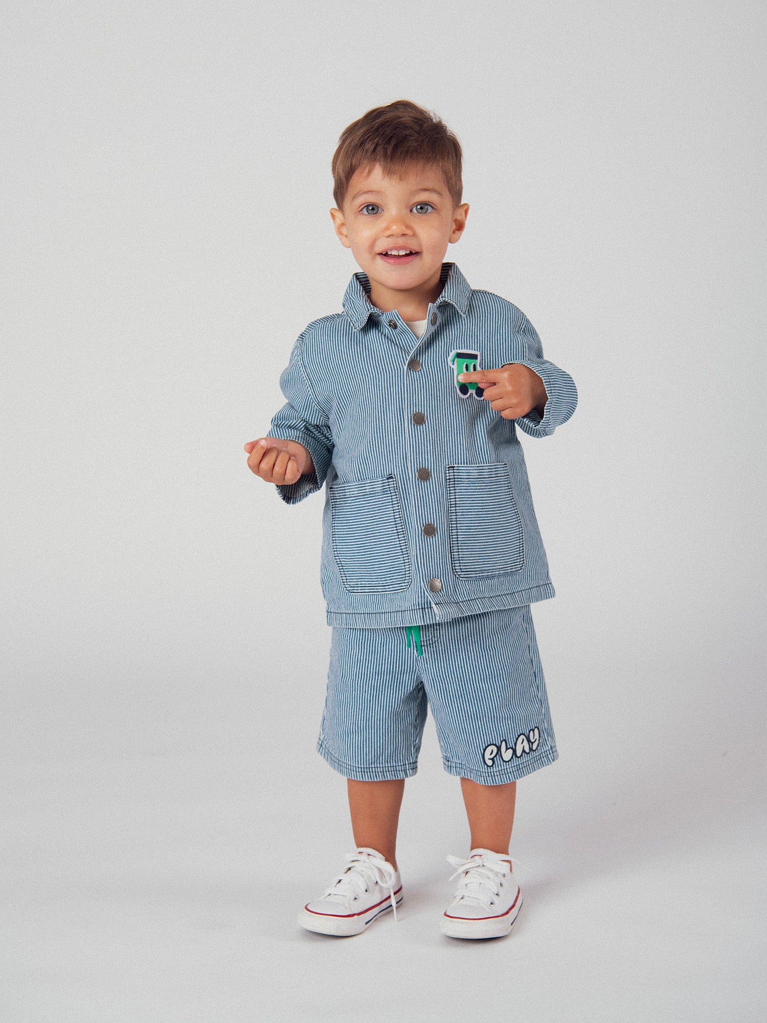 Bermuda en denim rayé "Play" Bleu et Écru pour bébé garçon