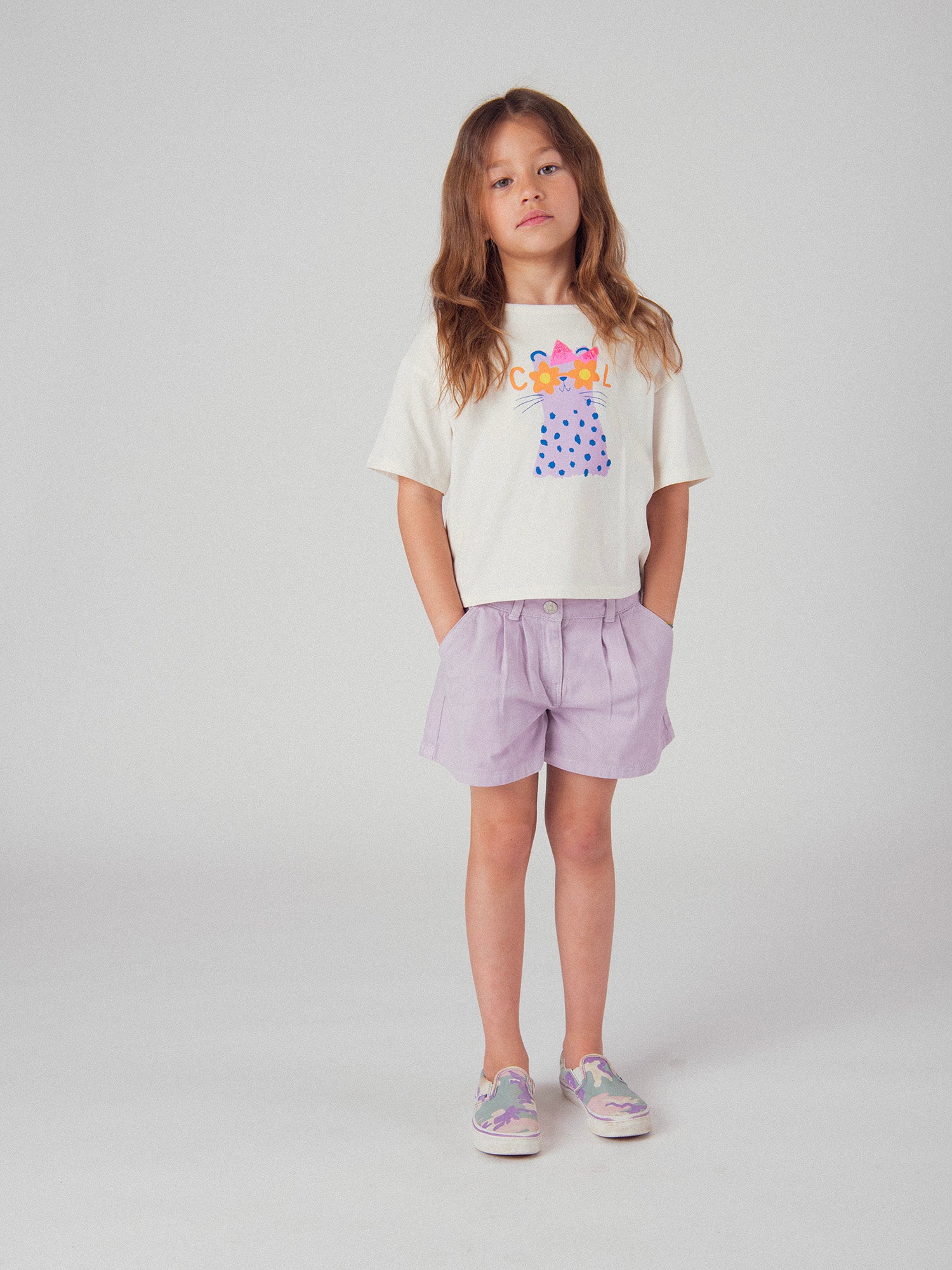 T-shirt écru à animation animale pour fille