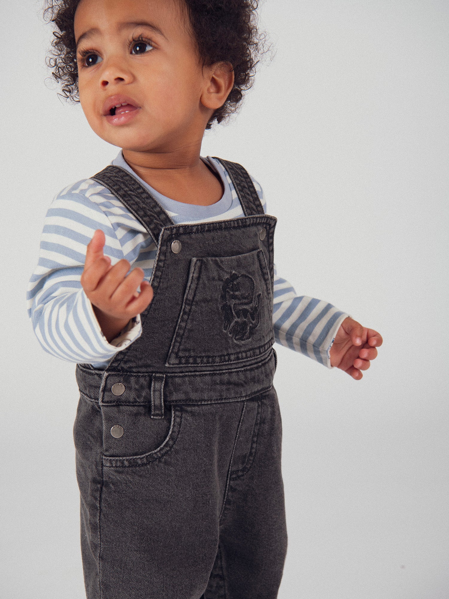 Salopette en jean gris  "Dinosaure" pour bébé garçon