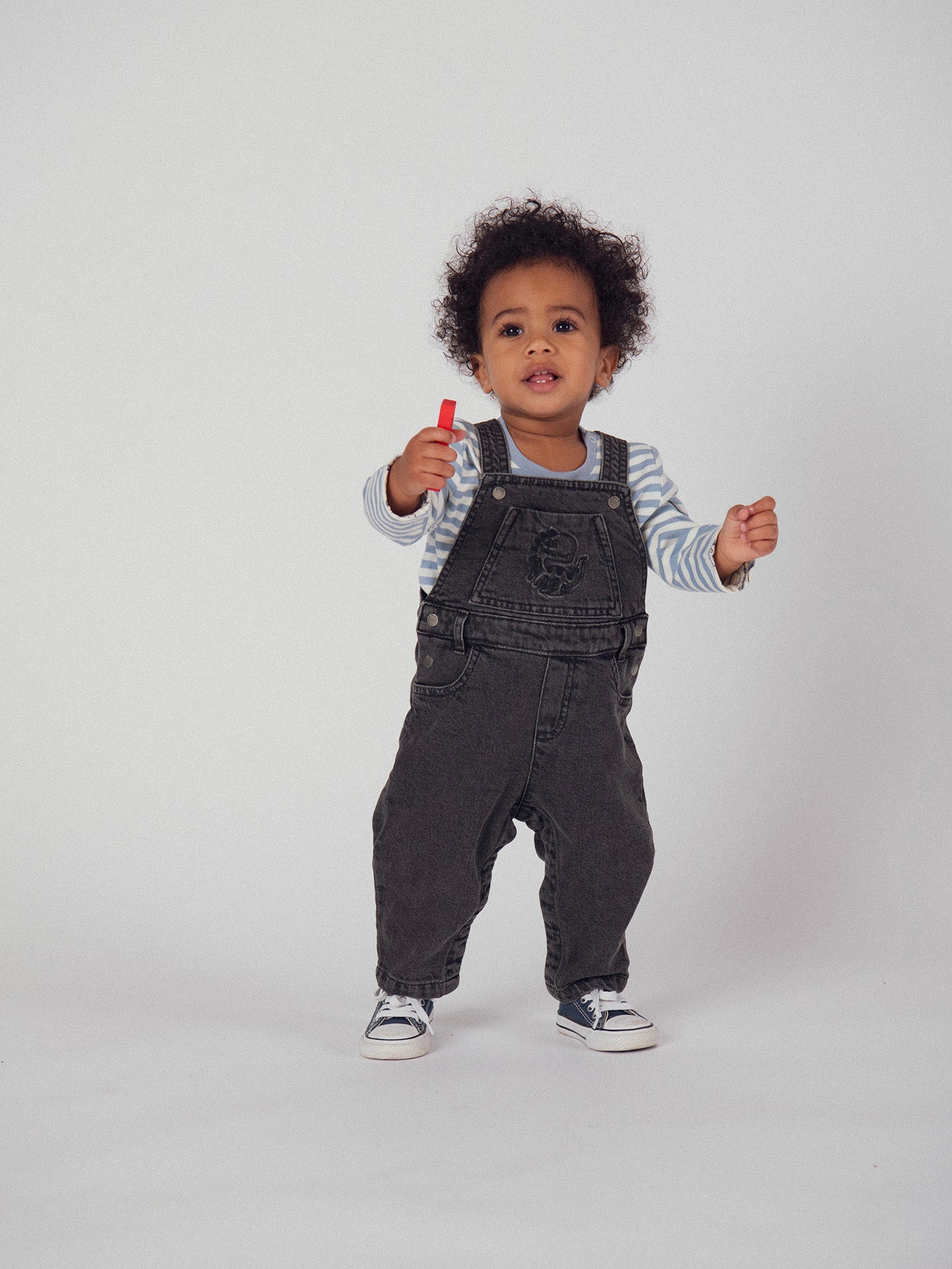 Salopette en jean gris  "Dinosaure" pour bébé garçon
