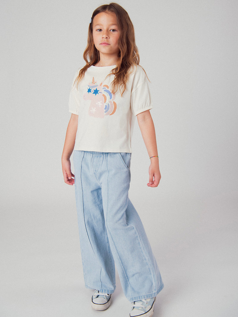 Pantalon en denim bleu clair à poches pour fille