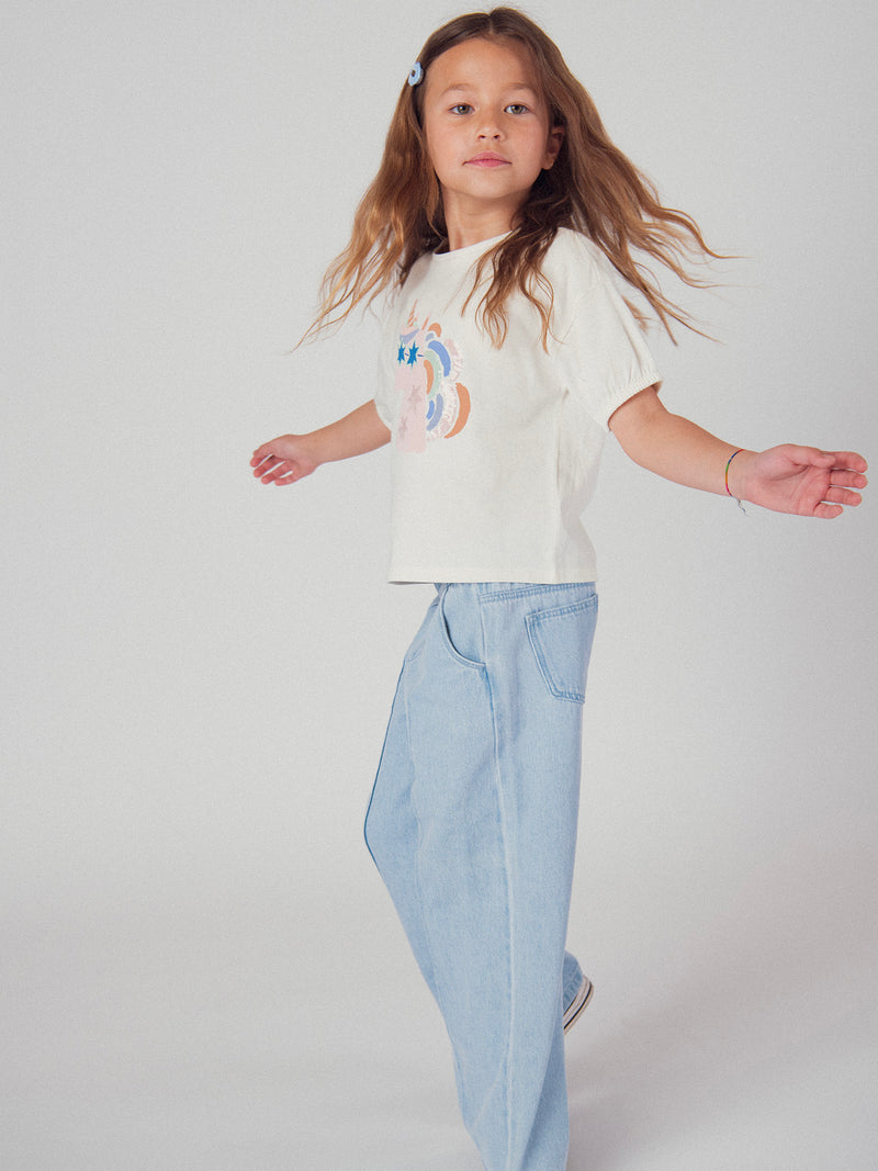 Pantalon en denim bleu clair à poches pour fille