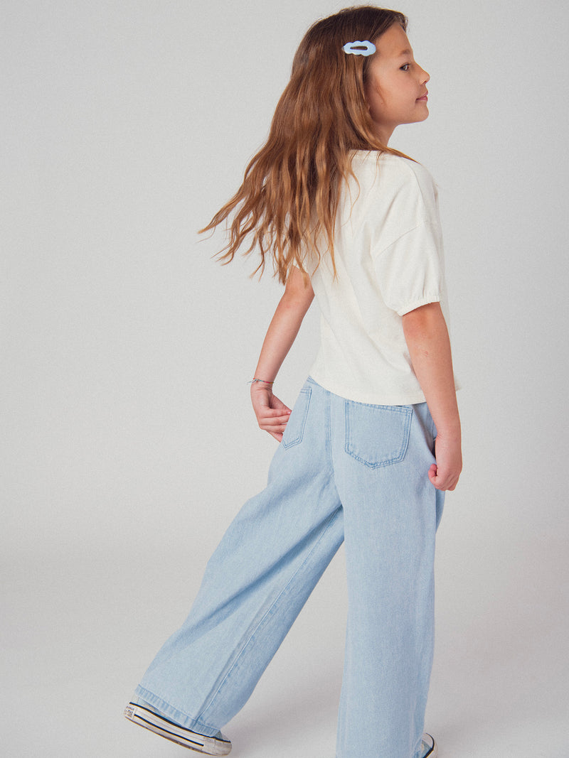 Pantalon en denim bleu clair à poches pour fille