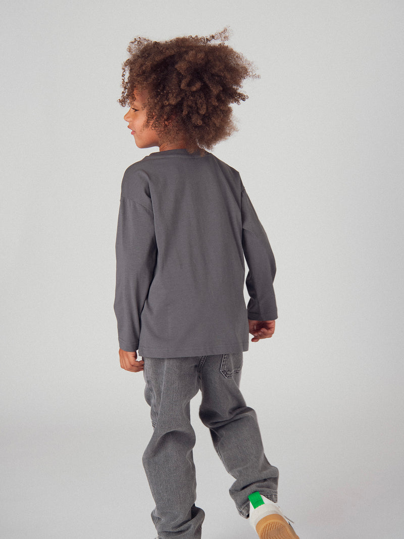 T-shirt gris animation tête de dinosaure pour garçon